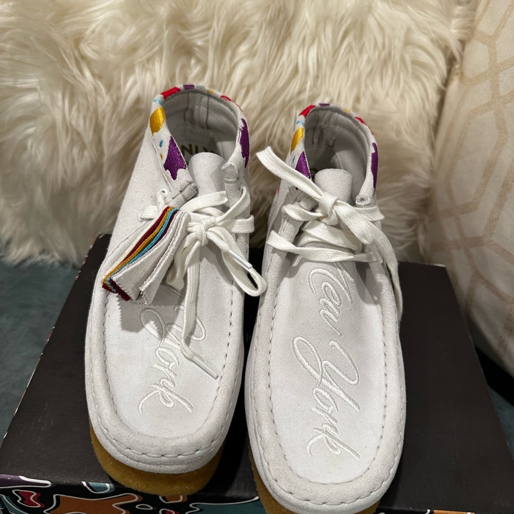 Clarks White Moccasins with Modern Design